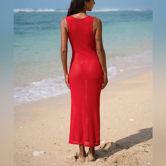 Berlook Red Crochet Cutout Cover-up Maxi Dress - Picture 3 of 9